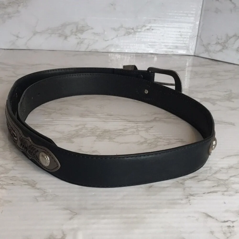 Western Southwestern Inlay Leather‎ Belt Black Size 44